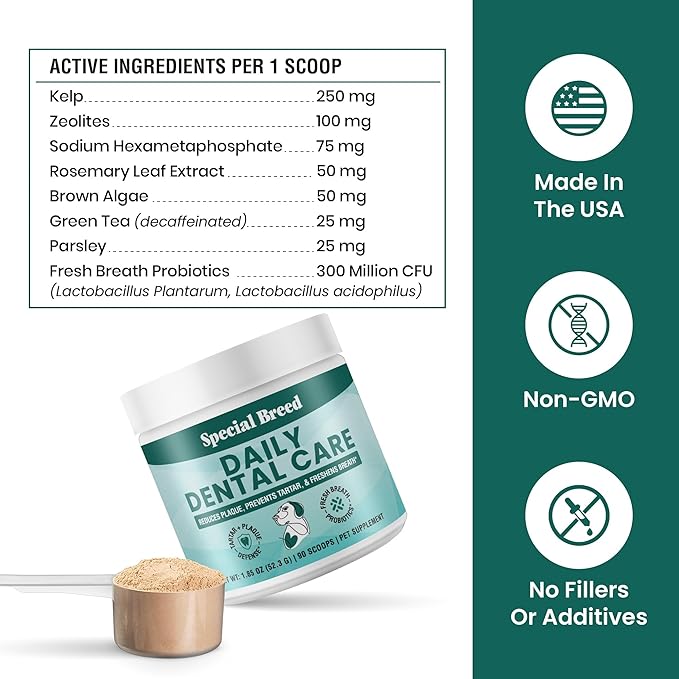 Dog Teeth Cleaning Powder – Natural Dog Dental Powder for Tartar Control, Fresh Breath & Gum Health – Daily Plaque Remover with Zeolite, Brown Algae, Probiotics & Rosemary – 90 Scoops-PawvioPets