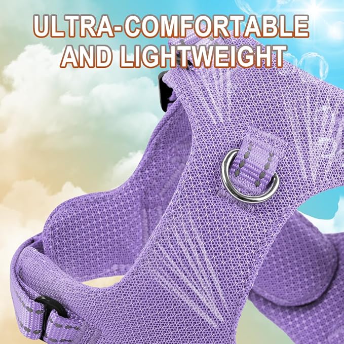 Dog Harness Step in Dog Vest Harness, Reflective Adjustable Puppy No Pull Harness Breathable Soft for Small and Medium Dogs Cats, Violet Purple, S-PawvioPets