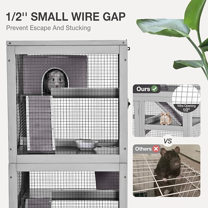 Ferret Cage Rat Cage Indoor Outdoor, Large Guinea Pig Cages with 5 Levels, Wooden Chinchilla Cage with Wheels for Hamster, Chameleon, Gerbils and Other Small Animals Anti-Chewing-PawvioPets