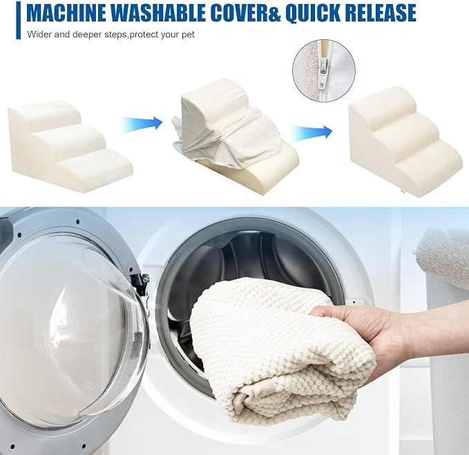 Dog Stairs for Small Dogs - High Density Foam Pet Steps, Extra Wide Dog Ramp with Non-Slip Bottom for High Beds, Couch and Sofa, Best for Dogs Injured, Older Doggy Cats-PawvioPets