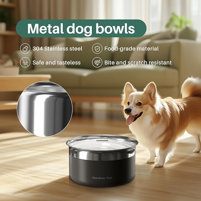 Gardner Pet Dog Bowls 1 Gallon (3.85L) Stainless Steel No Spill Dog Water Bowl, Slow Water Feeder Metal Bowls, Spill Proof Water Dispenser for Large Dogs, Promotes Healthy Hydration(Black)-PawvioPets