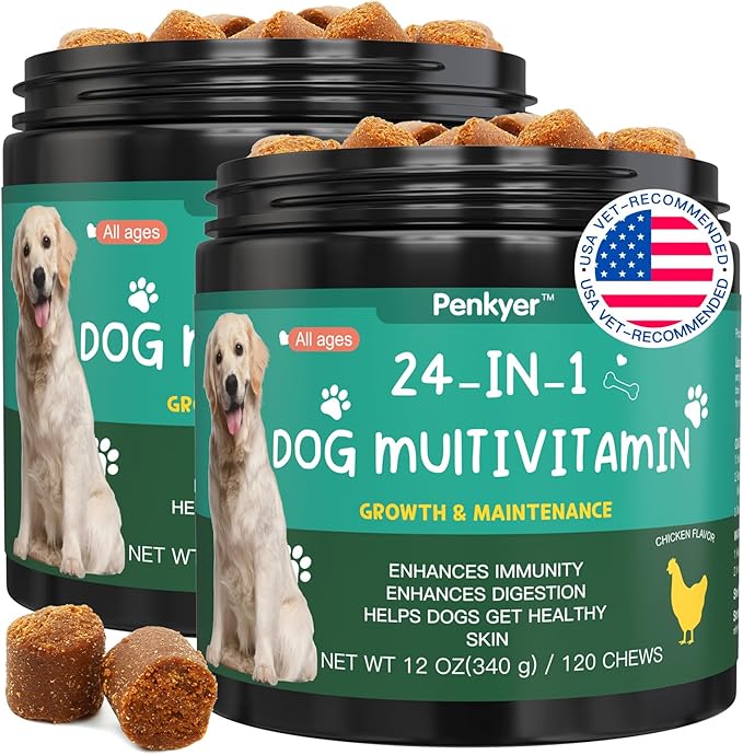 Dog Vitamins and Supplements, Senior & Puppy Multivitamin for Dogs Support with Glucosamine Chondroitin Omega Probiotics - Dog Multivitamins Chewable for Hip & Joint, Skin, Immune - (Chicken 240 Ct)-PawvioPets