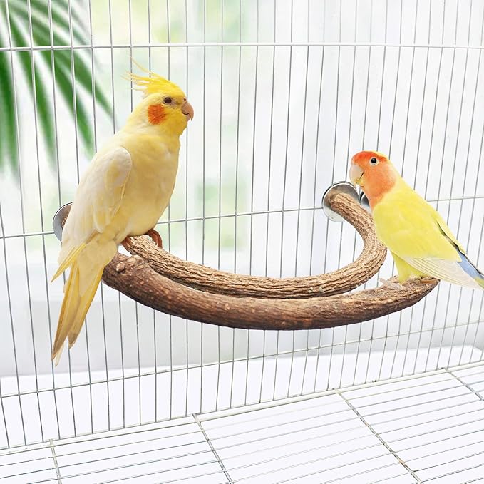 2 Pack Bird Perch Stand, Natural Wood U Shape Parrot Stand Pole, Bird Cage Accessories, Suitable for Small to Medium Birds Parakeets Cockatiels Budgie Lovebirds-PawvioPets