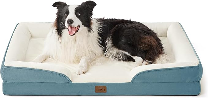 Bedsure Orthopedic Dog Beds Large Sized Dog - Washable Large Dog Cat Bed Waterproof, Comfort Dogs Couch Sofa with Washable Removable Cover, Pet Bed with Nonskid Bottom, Dune Haze Blue, 35"-PawvioPets
