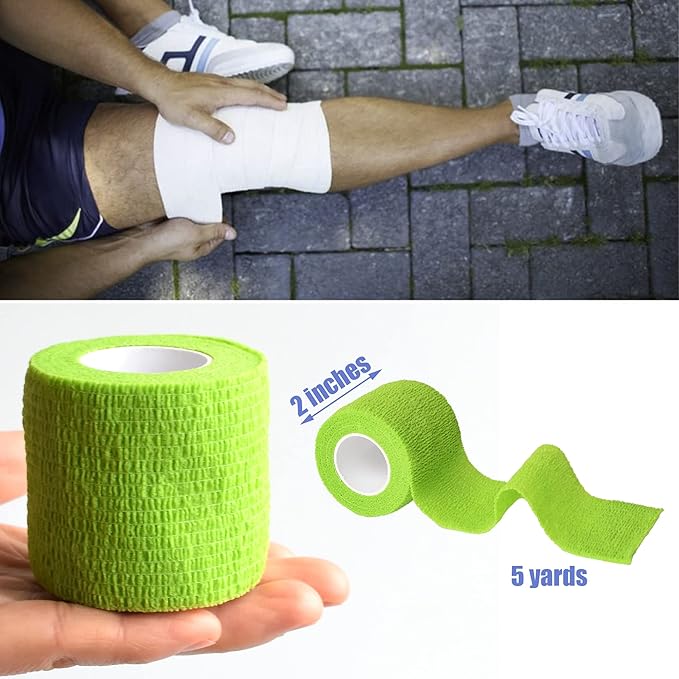 9 Pack 2" x 5 Yards Self Adhesive Bandage Wrap Self Stick Wrap for Ankle, Wrist, Finger, Sports, Breathable Cohesive Vet Tape for Pets (Grass Green)-PawvioPets