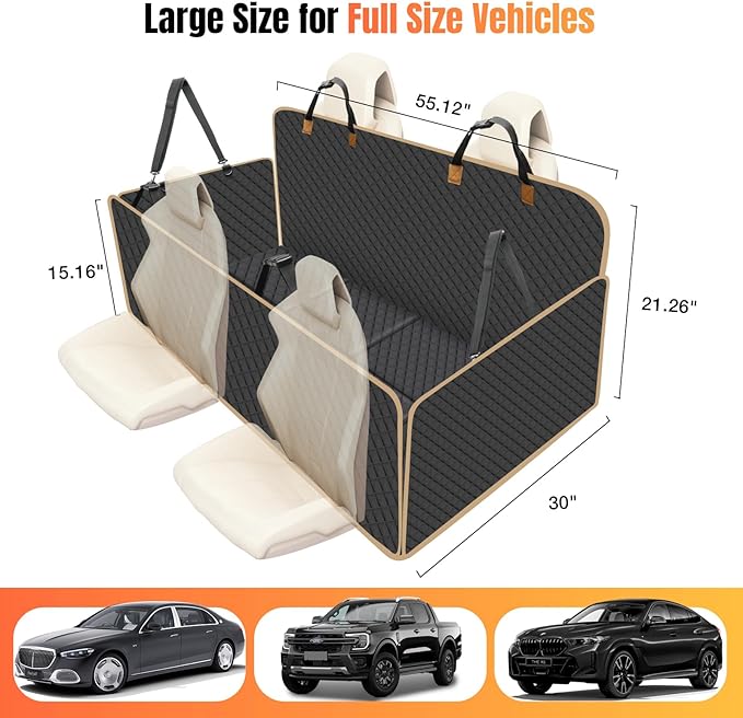 Dog Car Seat Cover for Back Seat, Larger Dog Car Bed Cover with Hard Bottom, Backseat Extender Hammock for Full SizeTruck/SUV 8 Panels - Black-PawvioPets