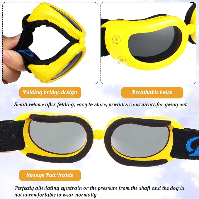 Frienda Dog Helmet and Goggles, UV Protection Doggy Sunglasses and 4 Inch Padded Puppy Motorcycle Helmet Adorable Dog Goggles with Adjustable Belt for Small Dogs Puppy Riding(Yellow,S)-PawvioPets