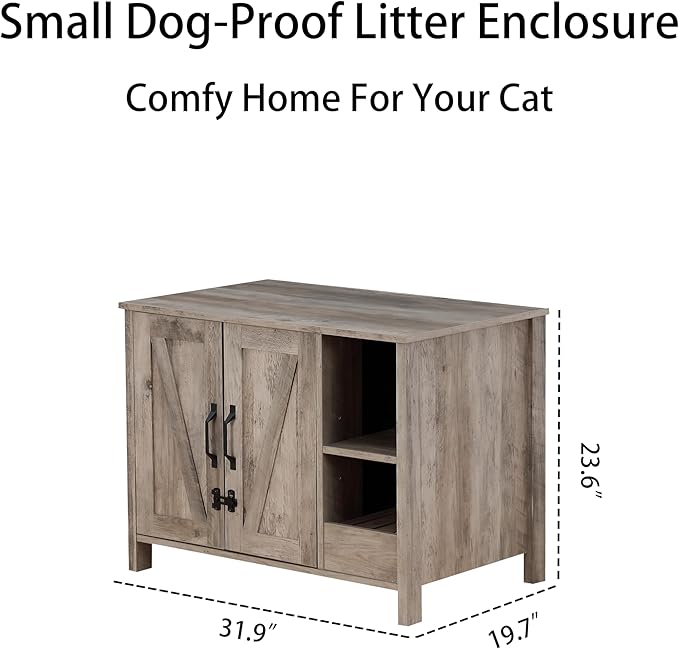 31.9'' Small Cat Litter Enclosure,Adjustable Shelf for Dog Proof and Storage,Locks Added for cat,Cat Litter Collector,Small Indoor Cat House,Grey-PawvioPets