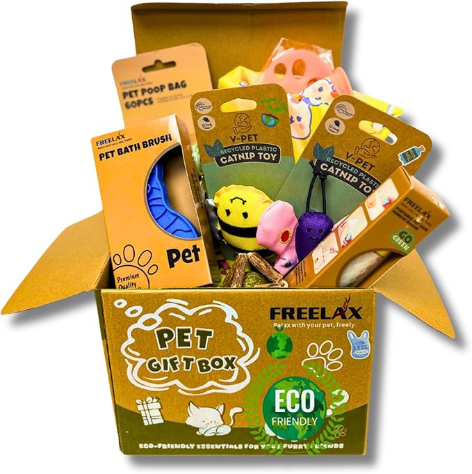 Eco-Friendly Cat Gift Box – 7-Piece Set with Organic Catnip Toys, Feather Wand, Blanket & Pop-Up Cat Cave for Indoor Cats and Kittens-PawvioPets