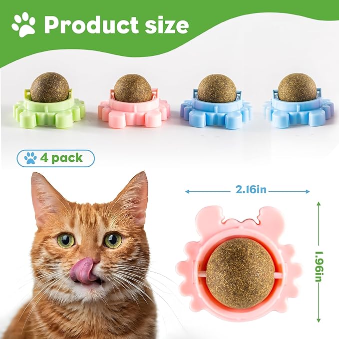 4 Pack Catnip Balls Roller Wall Ball for Cats Spinning Catnip Station Licking Balls Organic Cat nip Chew Ball for Teeth Cleaning & Play-PawvioPets