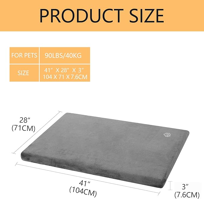 EMPSIGN Stylish Dog Bed Mat Dog Crate Pad Mattress Reversible (Cool & Warm), Water Proof Linings, Removable Machine Washable Cover, Firm Support Small to XX Large Dogs, Grey,XL(41''''*28''''*3'''')-PawvioPets