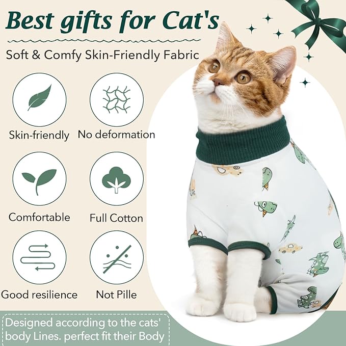 DENTRUN Cat Surgery Recovery Suit Female Male Soft Onesie, Kitten Surgical Collar Cone Alternative Shirt, Abdominal Wounds Anti-Licking Pajama for Small Pets Spay, Cat Body Suit Post Surgery-PawvioPets