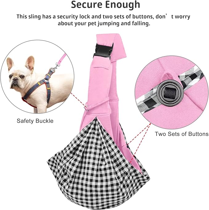 CUBY Dog and Cat Sling Carrier, Hands Free Reversible Pet Papoose Bag, Soft Pouch Adjustable, Suitable for Puppy Cats for Outdoor Travel (Pink, M-Adjustable Strap)-PawvioPets