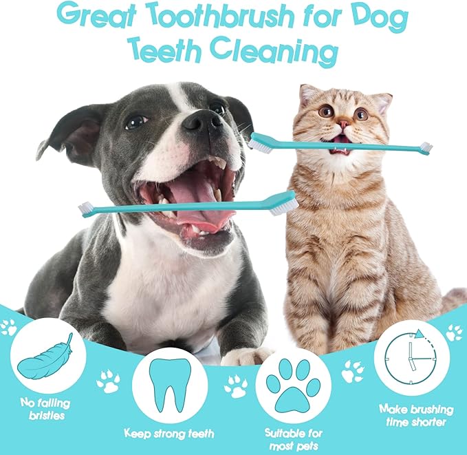 50 Pack Dual Ended Long Dog & Cat Toothbrush, Pet Safe Super Soft Bristles for Pet Dog Puppy Kitten Dental & Oral Care Teeth & Gums, Pet toothbrushes in Box, Bulk Individual polybag (Colorful)-PawvioPets