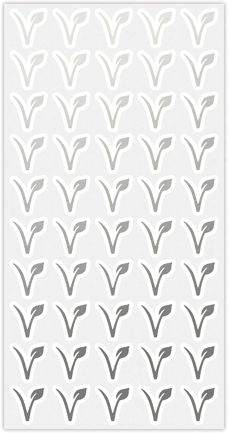 50 Wedding Meal Stickers - Food Identifier & Menu Choice Place Cards for Party Seating - Meal Option Indicator (Silver, Vegan)