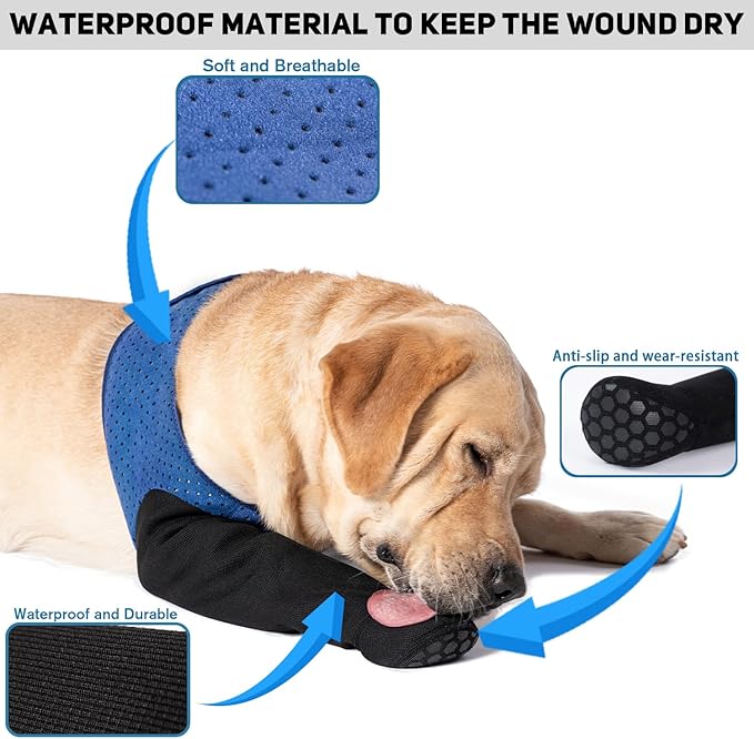 COODEO Dog Socks to Prevent Licking Paws, Healing Boots & Paw Protectors with Non-Slip Bottoms for Wound Protection, Waterproof Sleeve Shoes for Licking（Blue，L_Left-PawvioPets