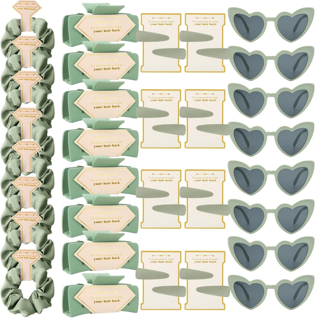 Bridesmaid Scrunchies Proposal Gifts Bachelorette Hair Claws Clips Girls heart sunglasses for Wedding Party Favors (Sage Green 40sets)