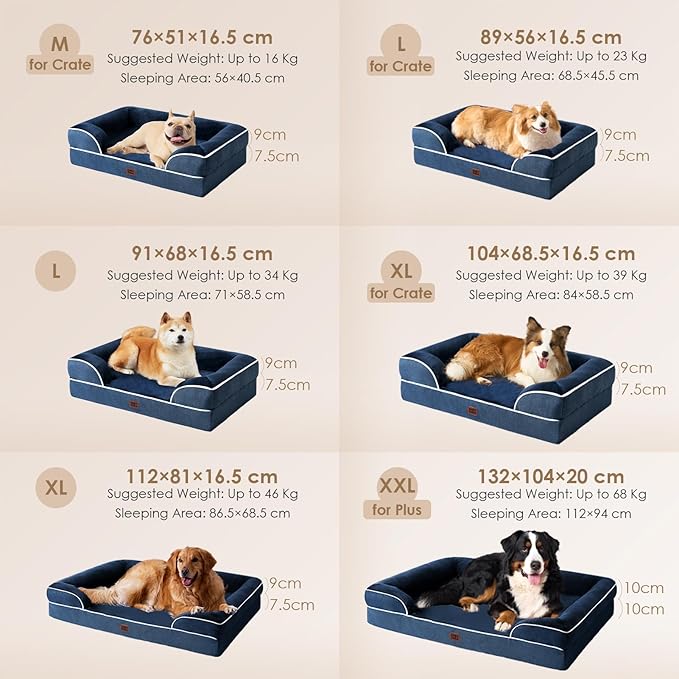 EHEYCIGA Orthopedic Dog Bed for Medium Dogs, Waterproof Memory Foam Medium Dog Beds with Sides, Non-Slip Bottom and Egg-Crate Foam Pet Couch Bed with Washable Removable Cover, Navy-PawvioPets