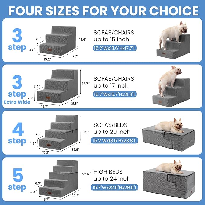 Dog Stairs for High Bed 22.6" H,5-Step Dog Steps for Small Dogs and Cats,Indoor Non-Slip Balanced Pet Stairs are Suitable for Puppy,Older Cat,Grey-PawvioPets