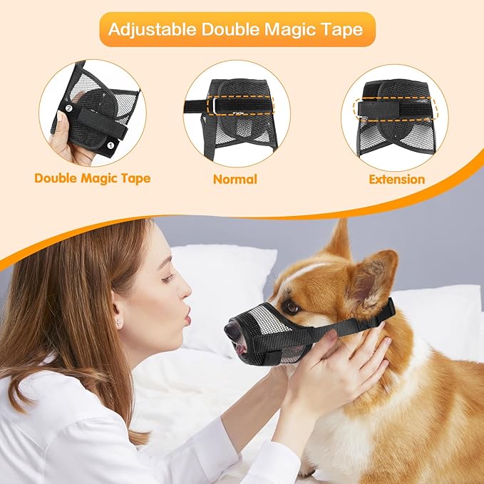 Dog Muzzle, Soft Mesh Muzzle for Small Dog Mouth Guard, Breathable Adjustable Puppy Muzzles to Prevent Biting, No Bark Muzzle for Dogs Allow Panting Drinking (Black, S)-PawvioPets