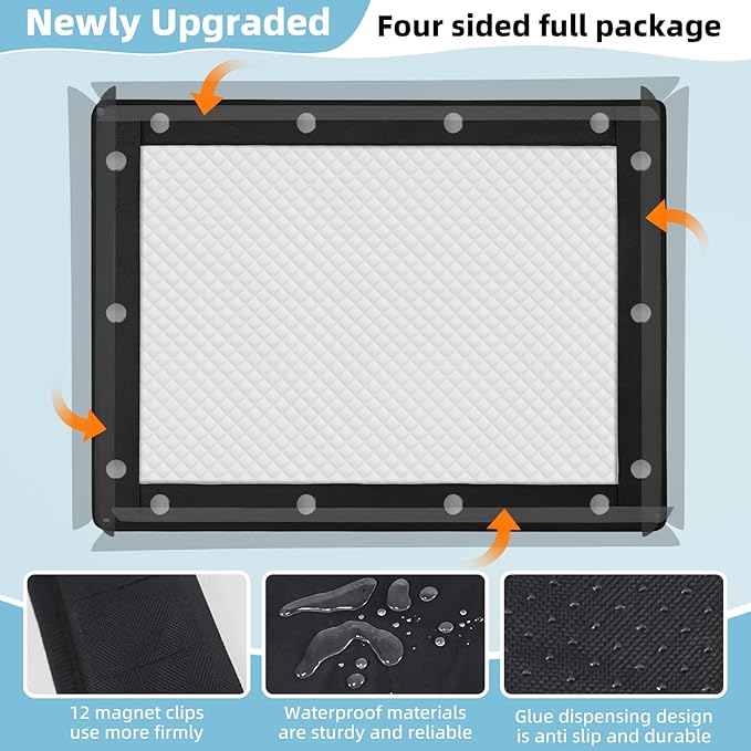 Dog Pee Pad Holder, Puppy Pad Holder, 14 Powerful Magnetic Clips, Indoor Dog Potty, Oxford Cloth Material, Fit 34x28 Pad, Black-PawvioPets