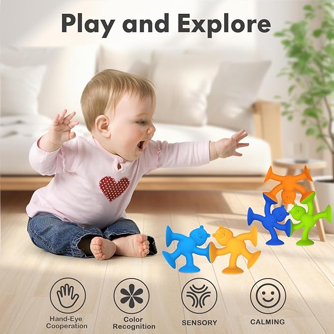 Cute Bear Suction Cup Toy Bath Toys for Kids Ages 4-8 No Hole Bathtub Sensory Toy Airplane Toys for Toddlers 1-3, Connect Build Create Baby Toys, 12 PCS-PawvioPets