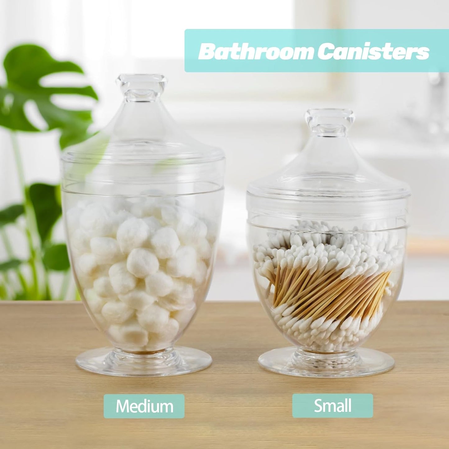 Acrylic Apothecary Jars with Lids, 3-Piece Vanity Organizer Canisters, Storage Container Jars for Bathroom, Laundry Room, Kitchen, Candy Buffet