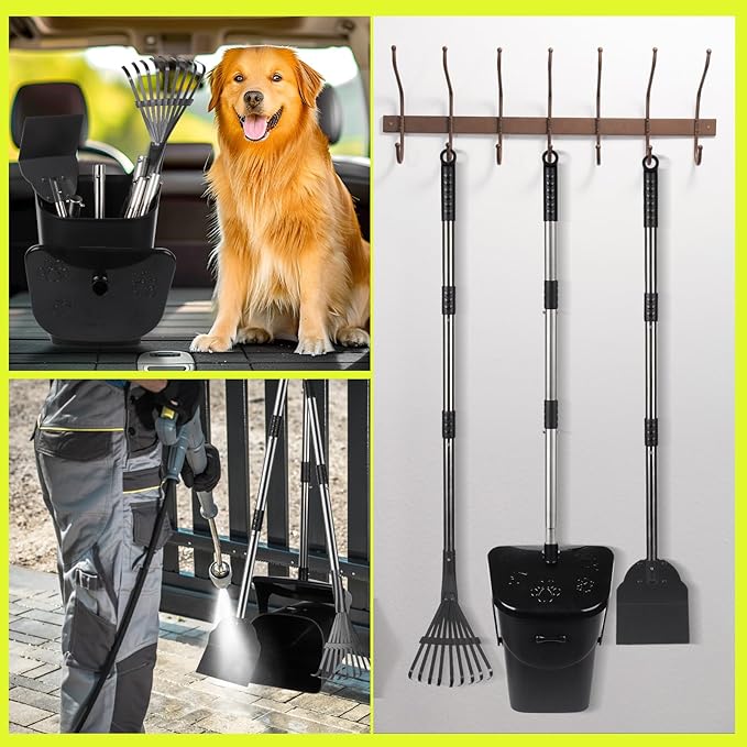 Dog Poop Scooper with 20 Bag Attachment Long Handle Swivel Bin, Rake & Spade Heavy Duty Easy to Clean Pooper Scooper for Large Medium Dogs Pet Waste Removal Solution for Yard, Grass, Gravel-PawvioPets