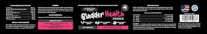 Bladder Health Dog & Cat UTI Remedy - Cranberry Supplement for Pet, Bladder, Kidney Support & Urinary Tract Health Powder with Cranberry & D-Mannose (120g - 120 Scoops)-PawvioPets