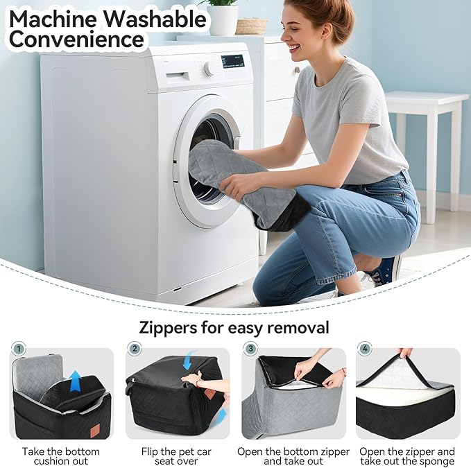 Dog Car Seat for Small/Medium Dogs Under 35lbs,Memory Foam Dog Booster Seats,Detachable and Washable Traval Pet Car Seat, Dogs Bed with 2 Safety Belts(Balck/Grey)-PawvioPets