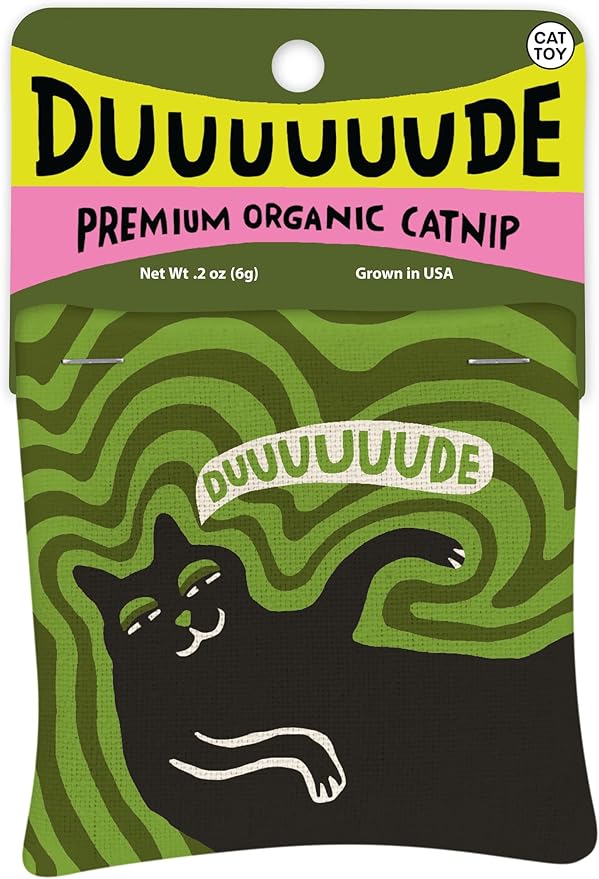 Blue Q Duuuuuuude Catnip Cat Toy. Premium Organic Catnip Grown in The USA, 100% Cotton Pouches, Kitty Graphics Sure to Delight Every Cat-Keeper.-PawvioPets