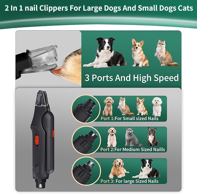 2-in-1 Dog Nail Clippers & Cat Nail Clippers Trimmers for Large Medium Small Dogs Cats Claw Trimmer Quick Sensor and Safety Guard USB Rechargeable with 2 LED Lights Dogs Nail Trimmer-PawvioPets