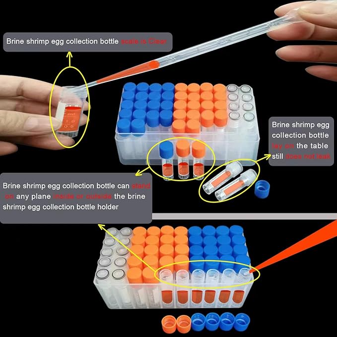 Brine Shrimp Egg Dispense Storage Kit with 50 Egg Collection Bottles, Holder, 3 Aquarium Feeders, 2 Automatic Feeding Bottles, Collecting Net-PawvioPets