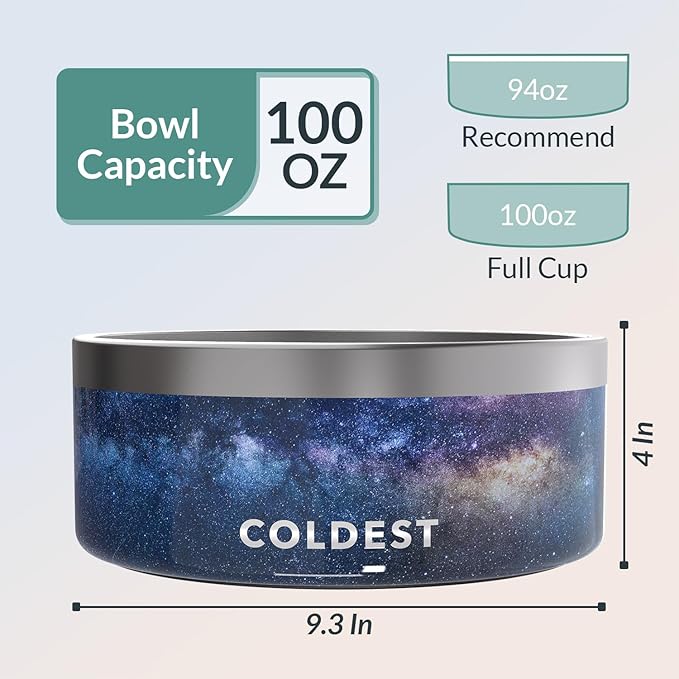 Coldest Dog Bowl - Anti Rust Metal, Non Slip, 3 Layers Insulated Stainless Steel Dog Bowls - Spill Proof & Heavy Duty - Water Bowl for Dogs, Cats & Pets, Dish Washer Safe (100 oz, Into The Beyond)-PawvioPets
