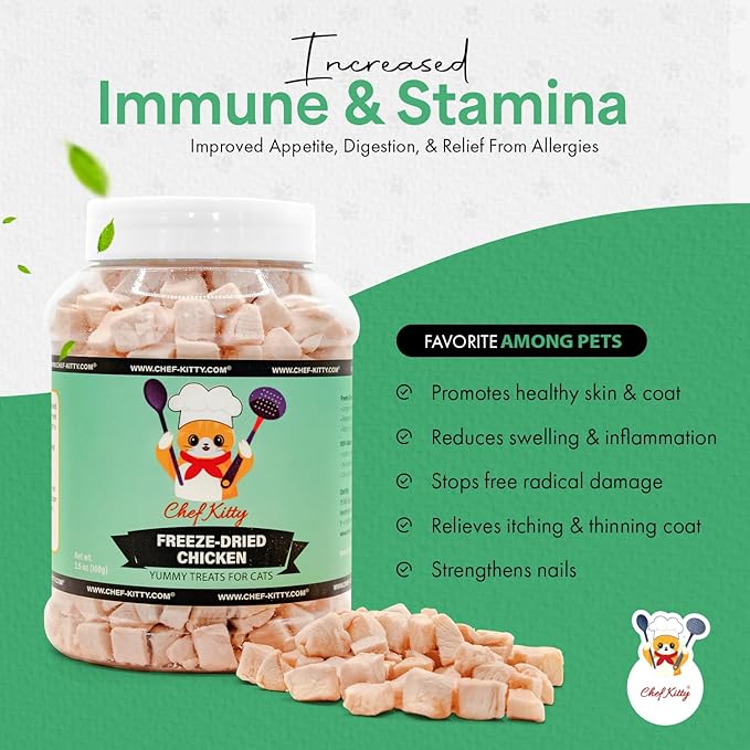 Freeze-Dried Chicken Treats for Cats & Dogs – 100% Human Grade, Single Ingredient, High-Protein, Healthy Snack – No Additives or Preservatives – 3.5oz - Inspected & Tested in USA-PawvioPets