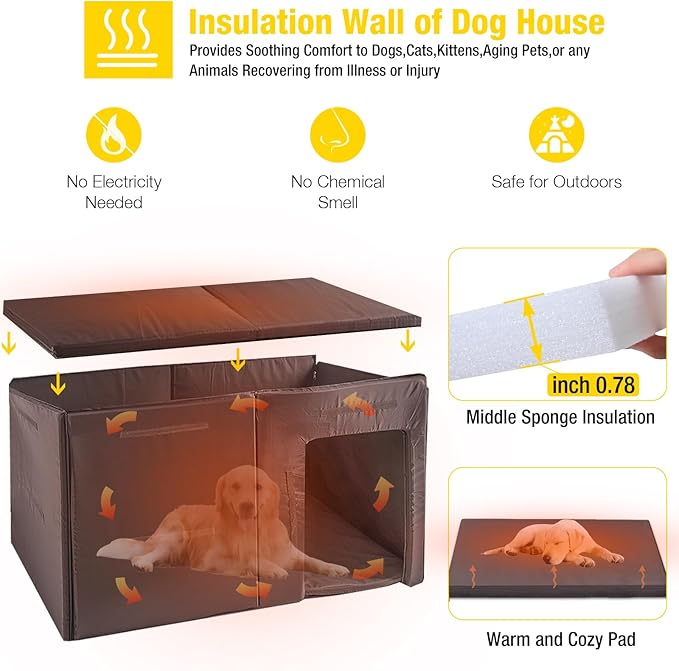 Aivituvin Outdoor Dog House 59" Extra Large Insulated Dog Kennel with Insulation Liner for Winter,All-Around Iron Frame-PawvioPets