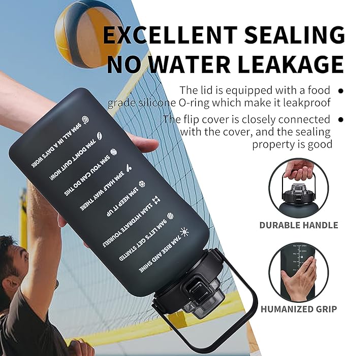 64oz,100oz,128oz Large Motivational Water Bottle with Time Marker, Leakproof & BPA Free Half Gallon Big Water Bottle with Straw Handle Tritan Frosted Water Jug for Gym,Fitness,Outdoor Sports-PawvioPets