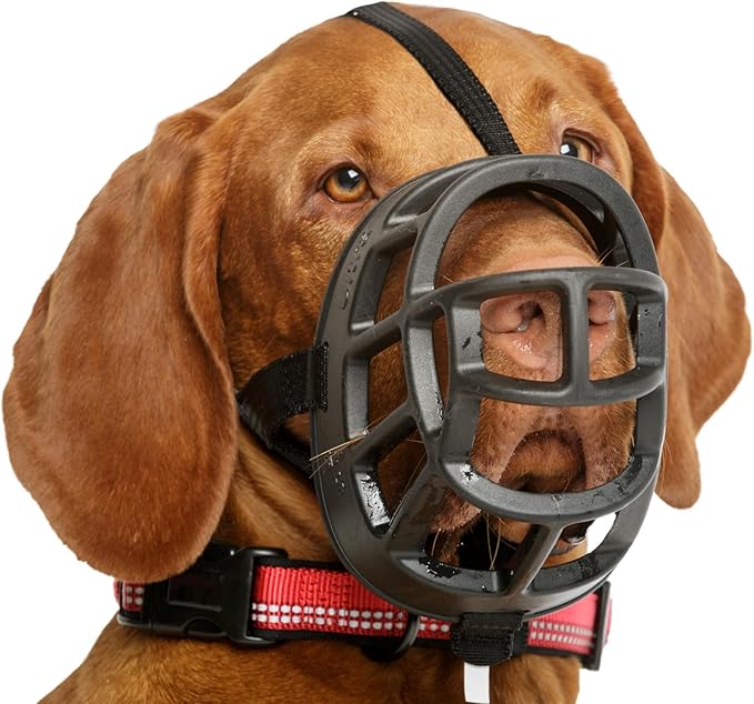 BASKERVILLE ULTRA MUZZLE - Patented Humane Design, Breathable, Dog can Pant and Drink, Adjustable, Padded, Training Muzzle for Medium-sized Dogs, Prevents Biting, Wildlife Scavenging (Size 4, Black)-PawvioPets