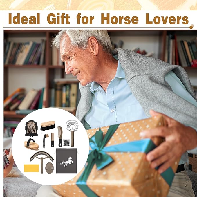 Abbylike 12 Pieces Horse Grooming Kit Racing Festival Tack Room Supplies Horse Brush Sets Equine Care Cleaning Kit Shedding Grooming Massaging Tools(Dark Gray)-PawvioPets