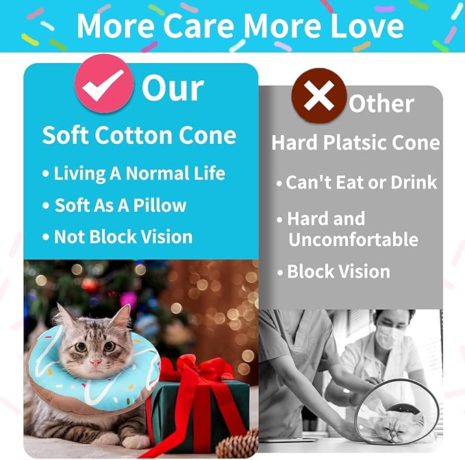 Cat Cone Collar Soft, Waterproof Cat Recovery Collars Spay Cones to Stop Licking Cute Donut E Collar After Surgery Anti-Lick Wound Healing Safety Elizabethan Collar for Kittens (Donut Blue, Small)-PawvioPets