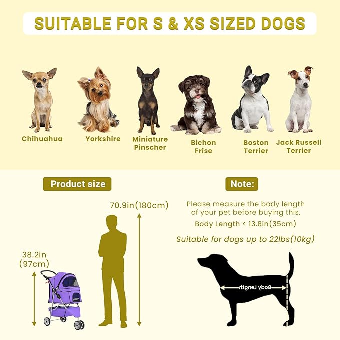 Foldable Pet Stroller,Dog Stroller with 3 Wheel,Pet Strolling Cart,Dog Travel Carrier with Storage Basket and Cup Holder for Dog Puppy,Purple-PawvioPets