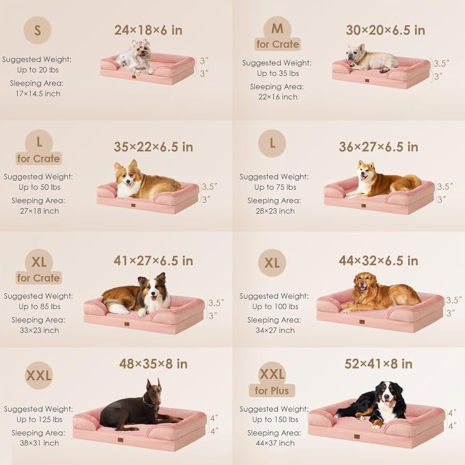 EHEYCIGA Orthopedic Dog Beds for Large Dogs, Waterproof Memory Foam Large Dog Bed with Sides, Non-Slip Bottom and Egg-Crate Foam Pet Couch Bed with Washable Removable Cover, Dusty Pink-PawvioPets