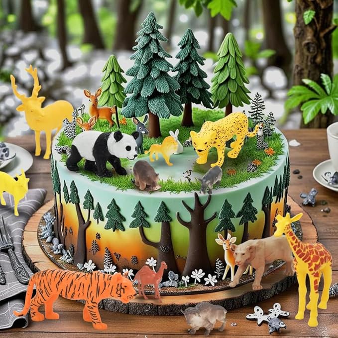 24Pcs Safari & Zoo Animals Figures, Realistic Plastic Animal Toys Set for Kids 1 2 3, Lion, Elephant, Perfect for Play, Education, Baby Shower Decor,Party Supplies Cake Topper-PawvioPets