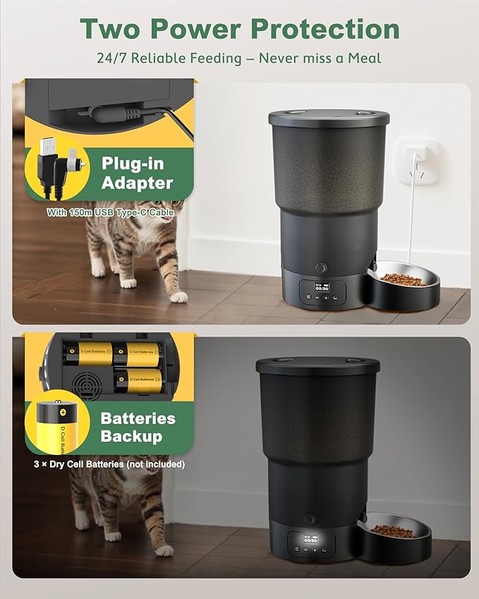 Gimars 5L/20 Cups Automatic Cat Feeder, Programmable 1-6 Meals Cat Food Dispenser with Stainless Steel Bowl, Easy Setup, Dual Power Supply,10s Meal Call Timed Pet Feeder for Cats and Small Dogs-PawvioPets