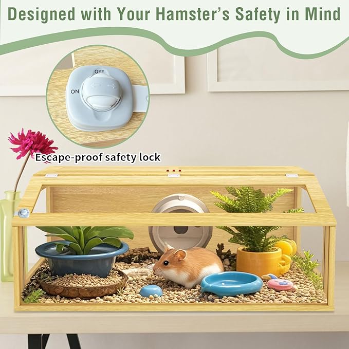 48" Large Hamster Cage, Chewproof Gerbil Cages and Habitats, Openable Top Roof Window with Silencing Pad, Wooden Guinea Pig Cage for Small Animals, Dwarf and Syrian Hamster, 40 x 20 x 20 Inches-PawvioPets