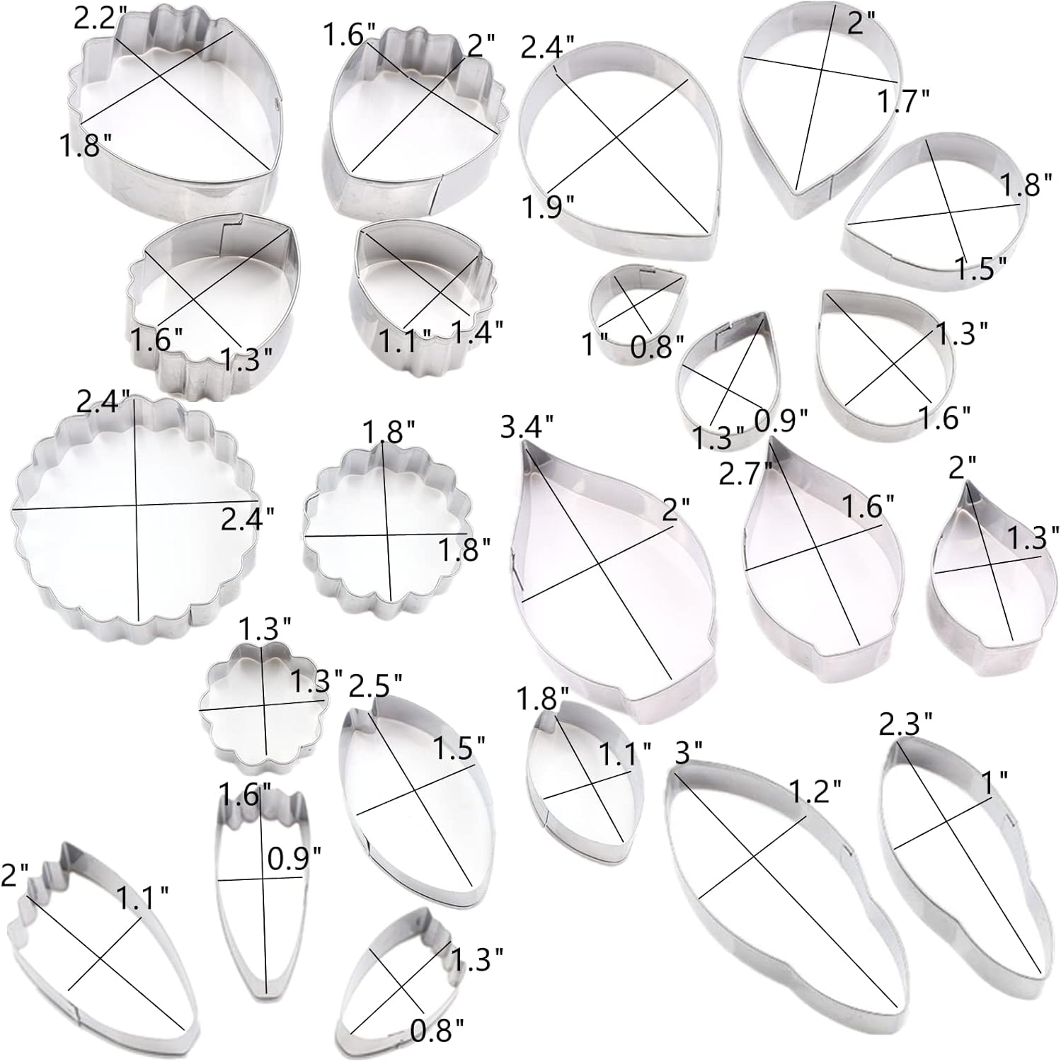 7set Stainless Steel Gum Paste Flower Cutter Flower Petals Cutter Fondant Sugar Paste Cutter Molds Cookie DIY Making Tools for Wedding Birthday Cake Decorating Tools