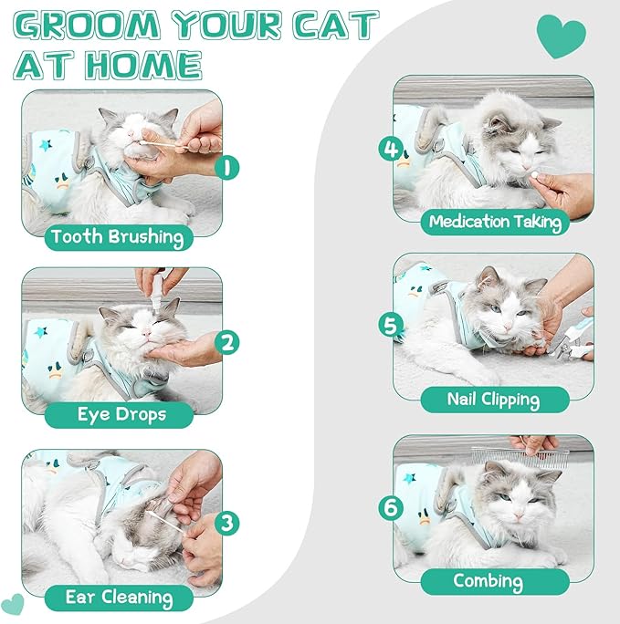 Cat Grooming Hammock, Self-Adherent Wrap for Cutting Nails, Anti-Escape Calming Grooming Bag for Medicine, Nail Clipping, Teeth Brushing, Ear Cleaning-PawvioPets