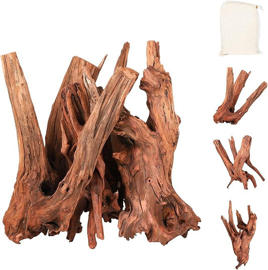 Driftwood for Aquarium Natural Aquarium Wood for Aquascaping Fish Tank Decorations Reptile Tank Decor (Natural Driftwood 6-10" (Pack of 3)+Protein Cotton)-PawvioPets