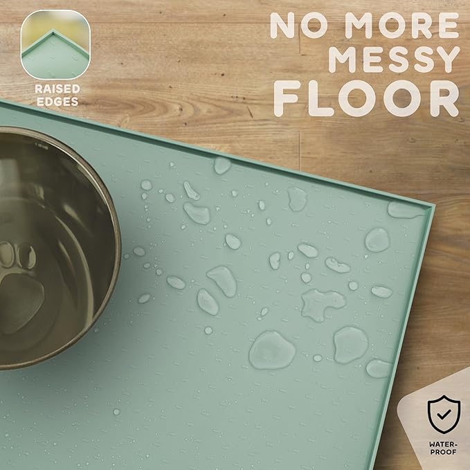 Dog Food Mat - 28x18 Raised Edges Dogs Mat for Food and Water Prevent Spill, Waterproof Cat Food Mats Protect Floors, Easy Clean Dog Bowl Mats for Food and Water, Silicone Pet Feeding Placemats-PawvioPets