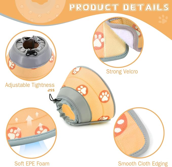 Cat Cone Collar Soft to Stop Licking After Surgery Cat Recovery Collar for Small Large Cats Adjustable Elizabethan Collar-PawvioPets